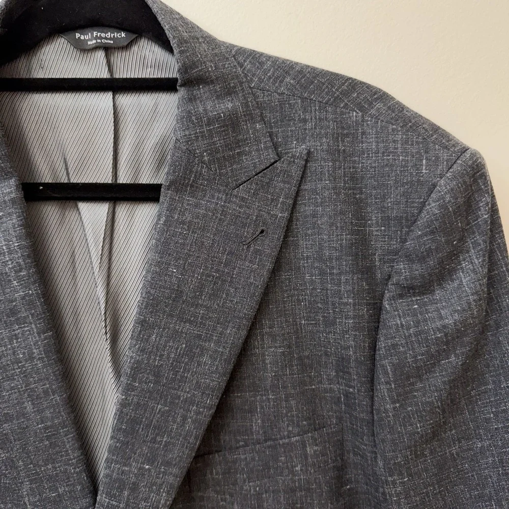 Paul Fredrick Men's Gray Blazer Sport Coat Single Breasted Wool Silk Linen 46L